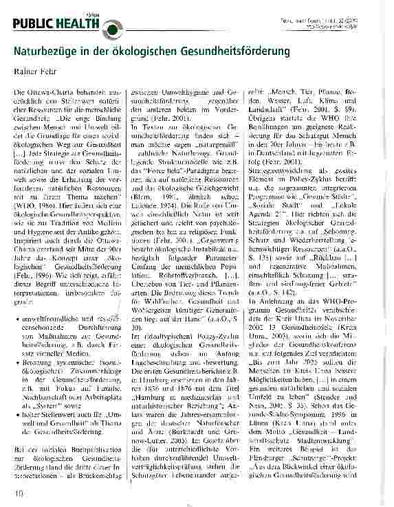 Vorschauseite 1: Naturbezüge in der ökologischen Gesundheitsförderung