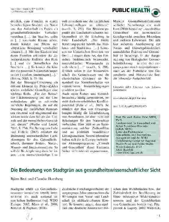 Vorschauseite 2: Naturbezüge in der ökologischen Gesundheitsförderung