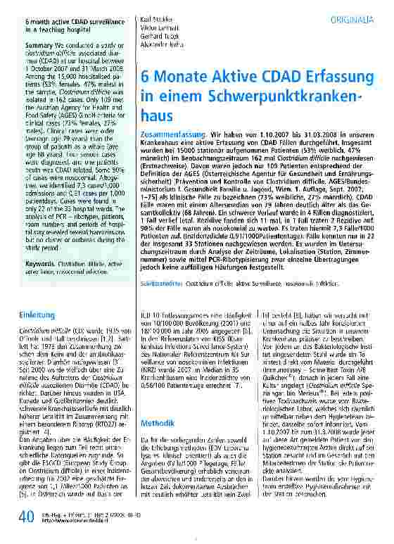 Vorschauseite 1: 6 Monate Aktive CDAD Erfassung in einem Schwerpunktkrankenhaus