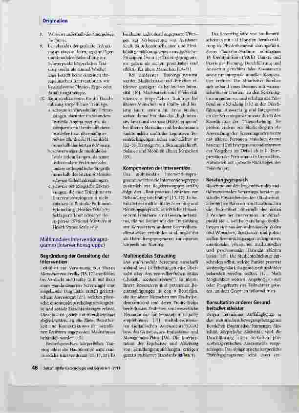 Vorschauseite 4: Körperliches Training als Kernkomponente multimodaler Behandlung älterer Menschen mit Frailty - Studienprotokoll einer randomisierten kontrollierten Pilotstudie