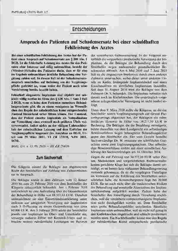 Vorschauseite 1: Anspruch des Patienten auf Schadensersatz hei einer schuldhaftenFehlleistung des Arztes