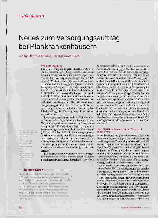 Vorschauseite 1: Neues zum Versorgungsauftrag bei Plankrankenhäusern