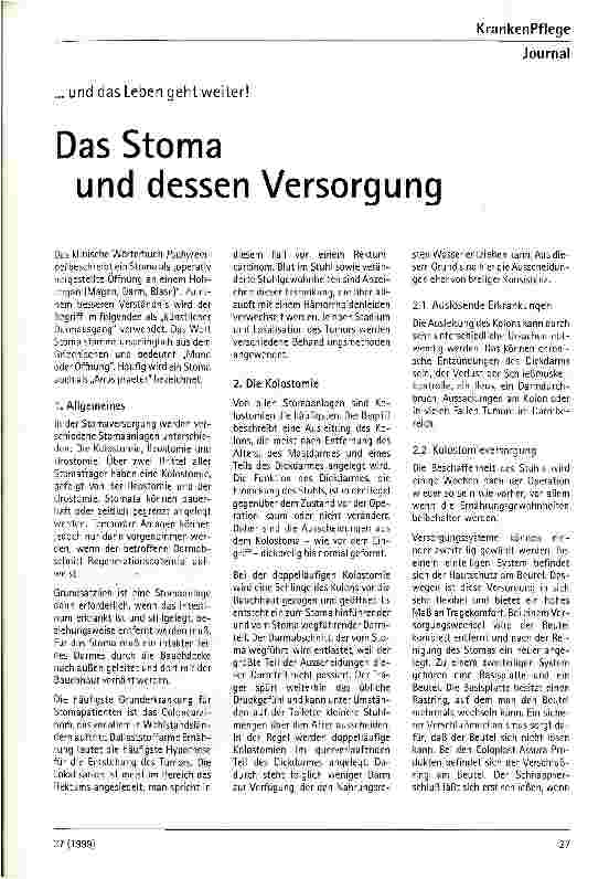 Vorschauseite 1: ...und das Leben geht weiter! Das Stoma und dessen Versorgung