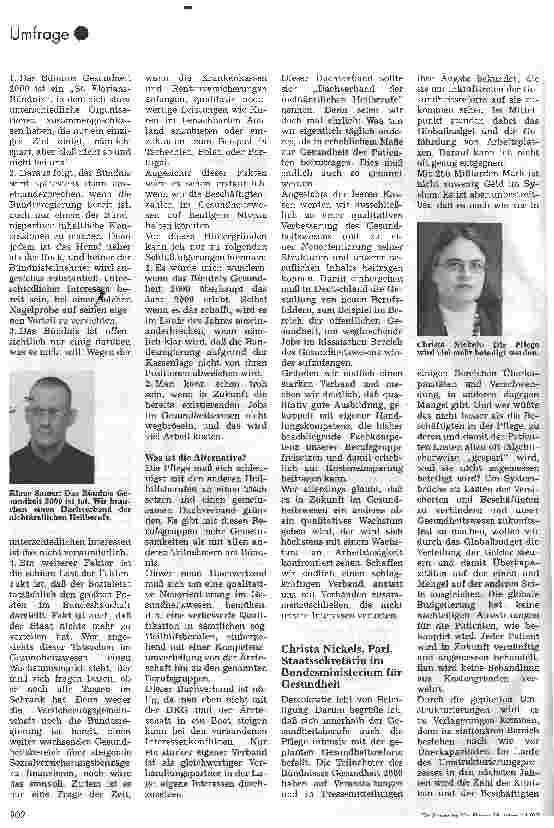 Vorschauseite 3: Was halten Sie vonm Bündnis Gesundheit 2000?