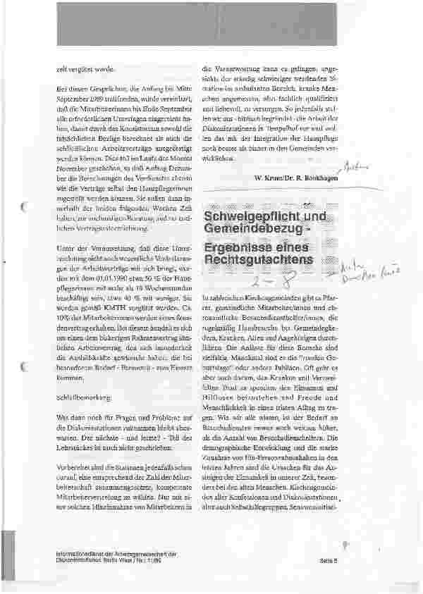 Vorschauseite 1: Schweigepflicht und Gemeindebezug Ergebnisse eines Rechtsgutachtens
