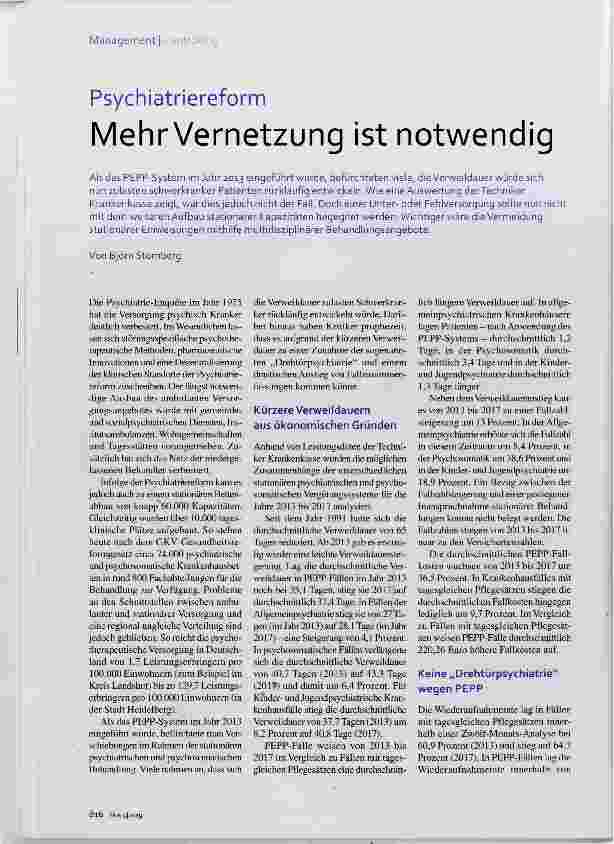 Vorschauseite 1: Psychiatriereform Mehr Vernetzung ist notwendig