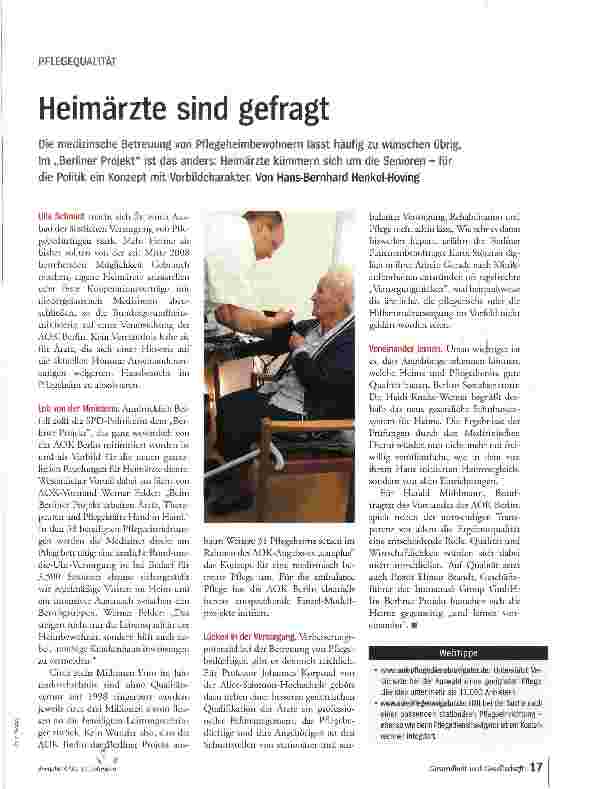 Vorschauseite 1: Heimärzte sind gefragt