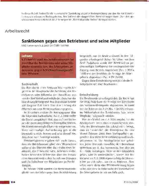 Vorschauseite 1: Sanktionen gegen den Betriebsrat und seine Mitglieder