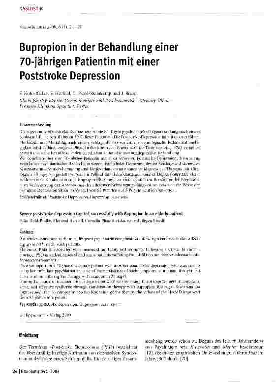 Vorschauseite 1: Bupropion in der Behandlung einer 70-jährigen Patientin mit einer Poststroke Depression