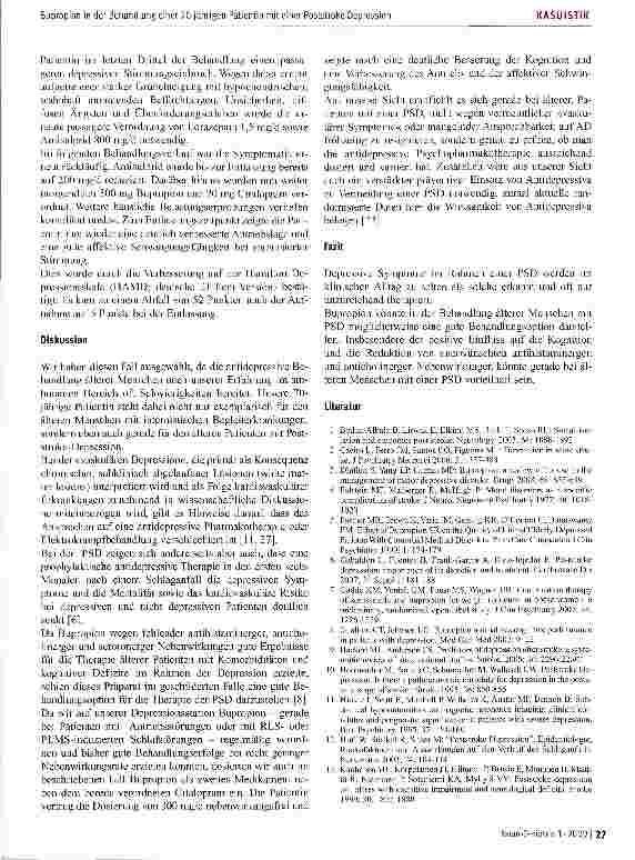 Vorschauseite 4: Bupropion in der Behandlung einer 70-jährigen Patientin mit einer Poststroke Depression