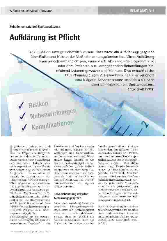 Vorschauseite 1: Schadensersatz bei SpritzenabszessAufklärung ist Pflicht