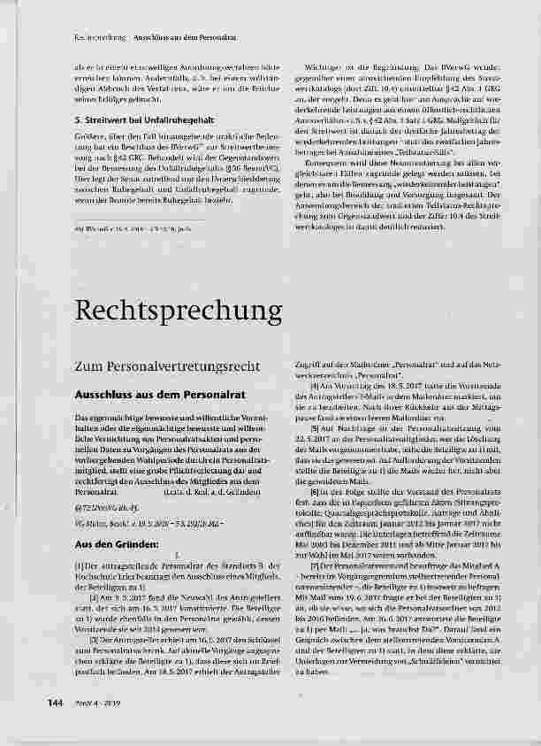 Vorschauseite 1: Ausschluss aus dem Personalrat