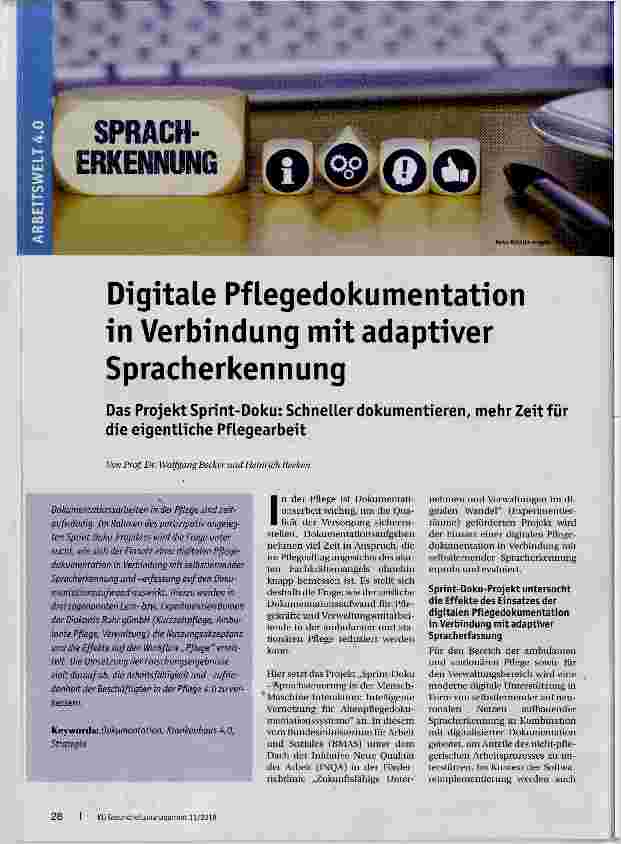 Vorschauseite 1: Digitale Pflegedokumentation in Verbindung mit adaptiver Spracherkennung