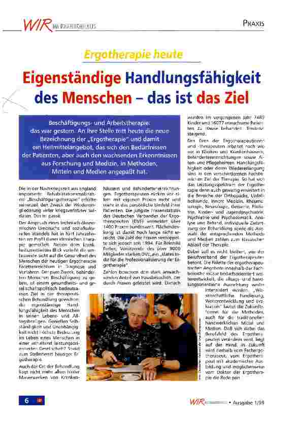 Vorschauseite 1: Ergotherapie heute: eigenständige Handlungsfähigkeit des Menschen - das ist das Ziel