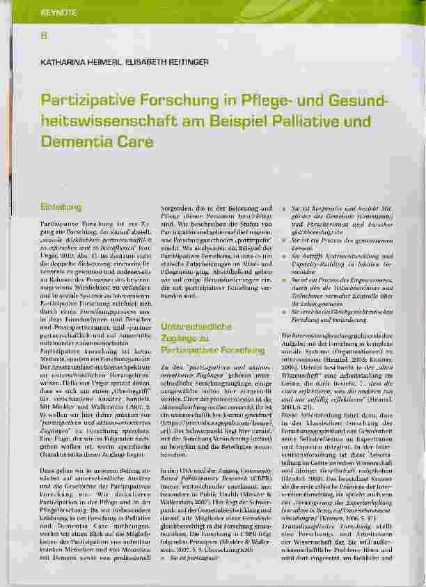 Vorschauseite 1: Partizipative Forschung in Pflegeund Gesundheitswissenschaft am Beispiel Palliative und Dementia Care