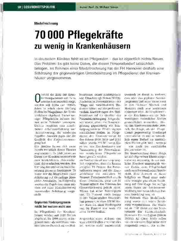 Vorschauseite 1: Modellrechnung70 000 Pflegekräfte zu wenig in Krankenhäusern
