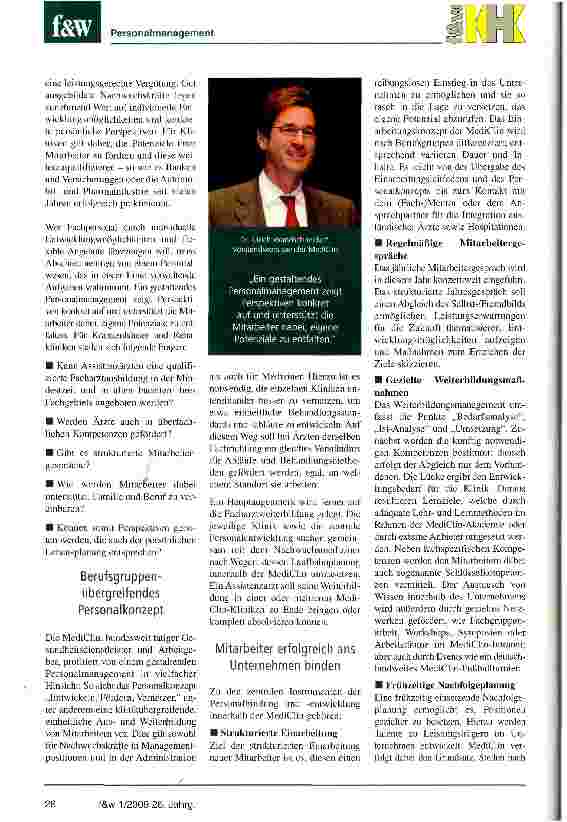 Vorschauseite 2: Moderne Personalkonzepte sichern die ZukunftDer Klinikbetreiber MediCIin überzeugt Fachkräfte mit Perspektiven und Entwicklungsmöglichkeiten
