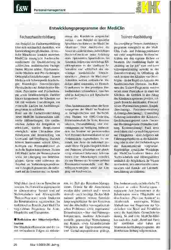 Vorschauseite 3: Moderne Personalkonzepte sichern die ZukunftDer Klinikbetreiber MediCIin überzeugt Fachkräfte mit Perspektiven und Entwicklungsmöglichkeiten
