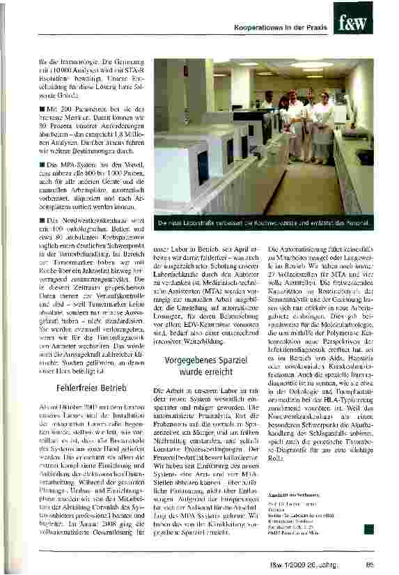 Vorschauseite 2: Kooperationen in der PraxisVon den Vorteilen einer integrierten Gesamtlösung im Krankenhauslabor
