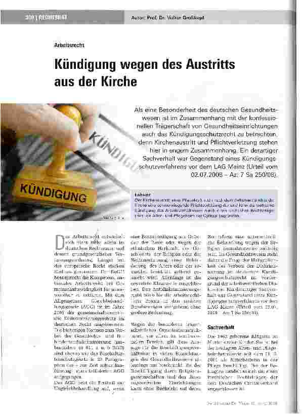 Vorschauseite 1: Kündigung wegen des Austritts aus der Kirche