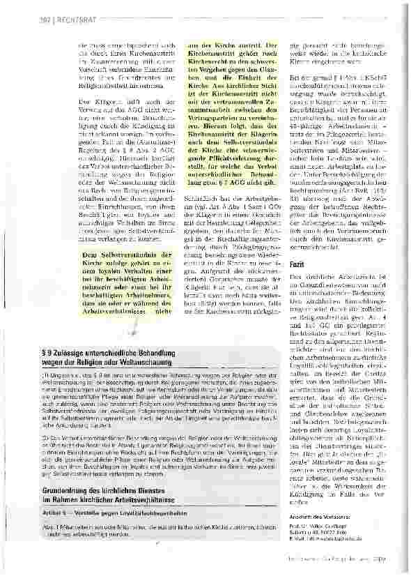 Vorschauseite 3: Kündigung wegen des Austritts aus der Kirche