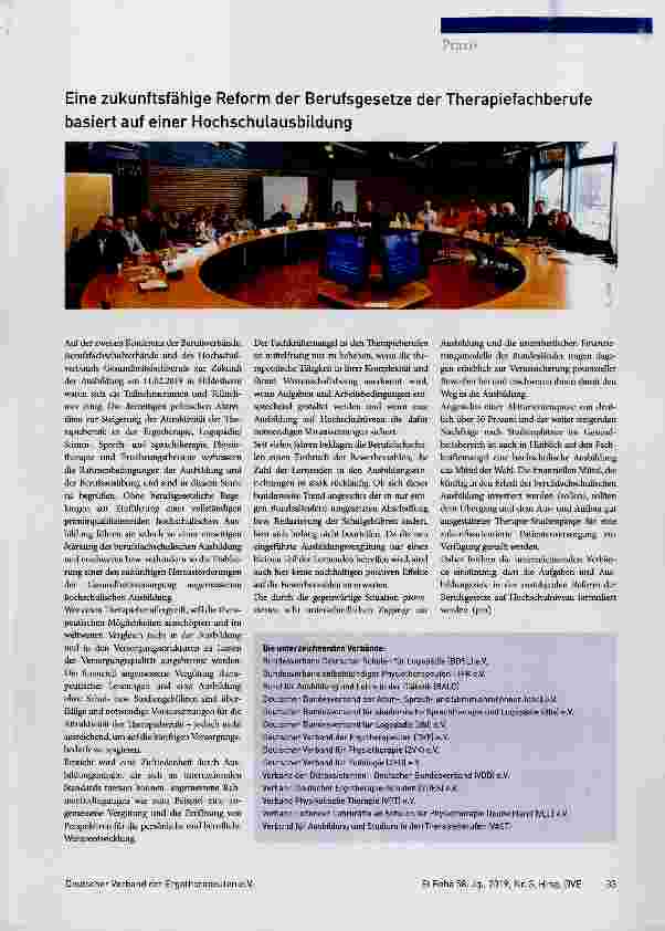 Vorschauseite 1: Eine zukunftsfähige Reform der Berufsgesetze der Therapiefachberufe basiert auf einer Hochschulausbildung
