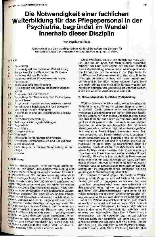 Vorschauseite 1: Die Notwendigkeit einer fachlichen Weiterbildung für das Pflegepersonal in der Psychiatrie, begründet im Wandel innerhalb dieser Disziplin