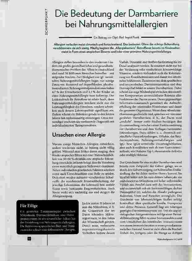Vorschauseite 1: Die Bedeutung der Darmbarriere bei Nahrungsmittelallergien