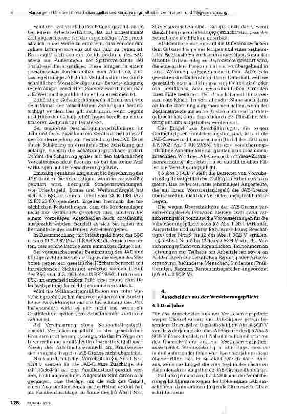 Vorschauseite 2: Höhe des Jahresarbeitsentgeltes und Versicherungsfreiheit in der Krankenund Pflegeversicherung
