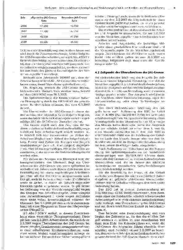 Vorschauseite 3: Höhe des Jahresarbeitsentgeltes und Versicherungsfreiheit in der Krankenund Pflegeversicherung