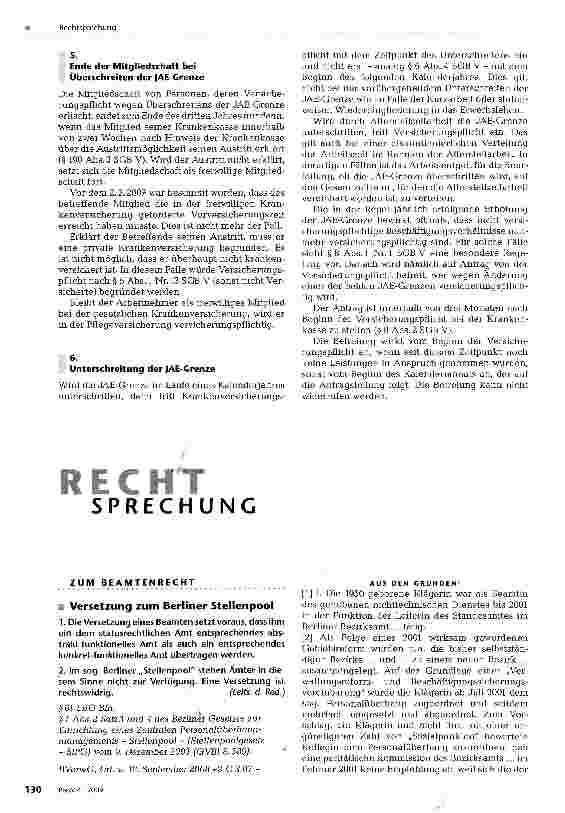 Vorschauseite 4: Höhe des Jahresarbeitsentgeltes und Versicherungsfreiheit in der Krankenund Pflegeversicherung