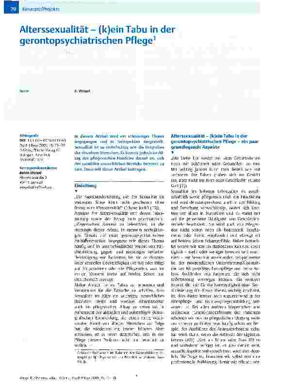 Vorschauseite 1: Alterssexualität - (k)ein Tabu in der gerontopsychiatrischen Pflege
