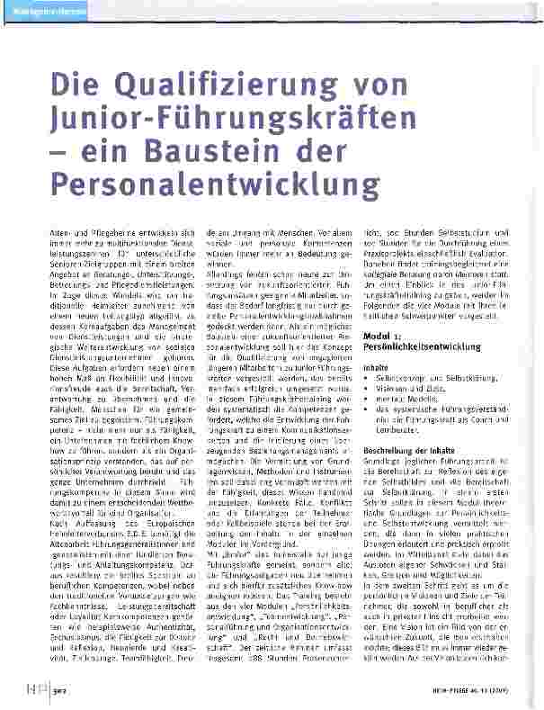 Vorschauseite 1: Die Qualifizierung von Junior-Führungskräften - ein Baustein der Personalentwicklung