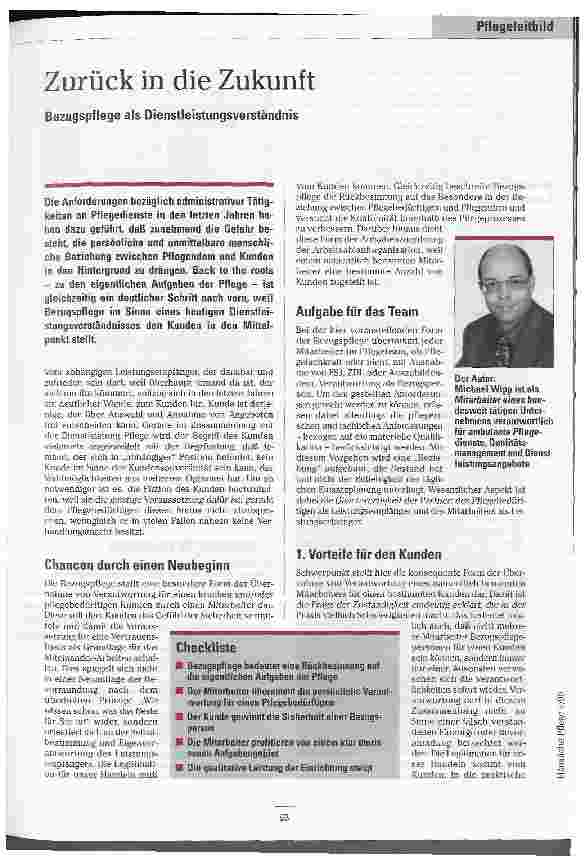 Vorschauseite 1: Zurück in die Zukunft Bezugspflege als Dienstleistungsverständnis