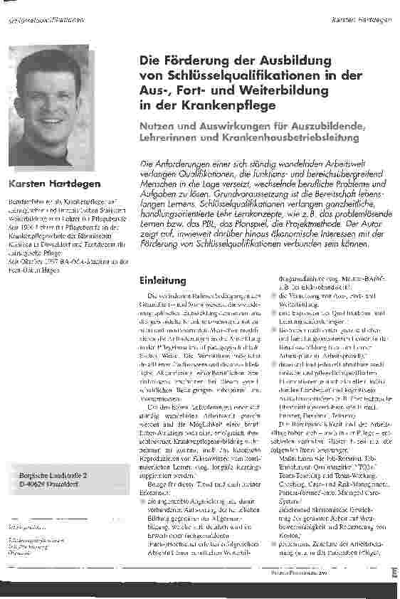 Vorschauseite 1: Die Förderung der Ausbildung von Schlüsselqualifikationen in der Aus-, Fortund Weiterbildung in der Krankenpflege Nutzen und Auswirkungen für Auszubildende, Lehrerinnen und Kranke…