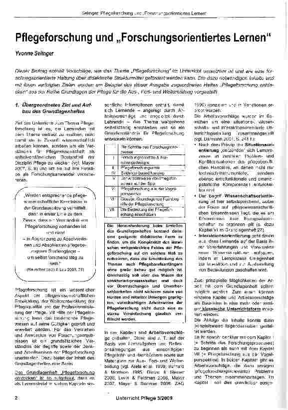 Vorschauseite 1: Pflegeforschung und „Forschungsorientiertes Lernen