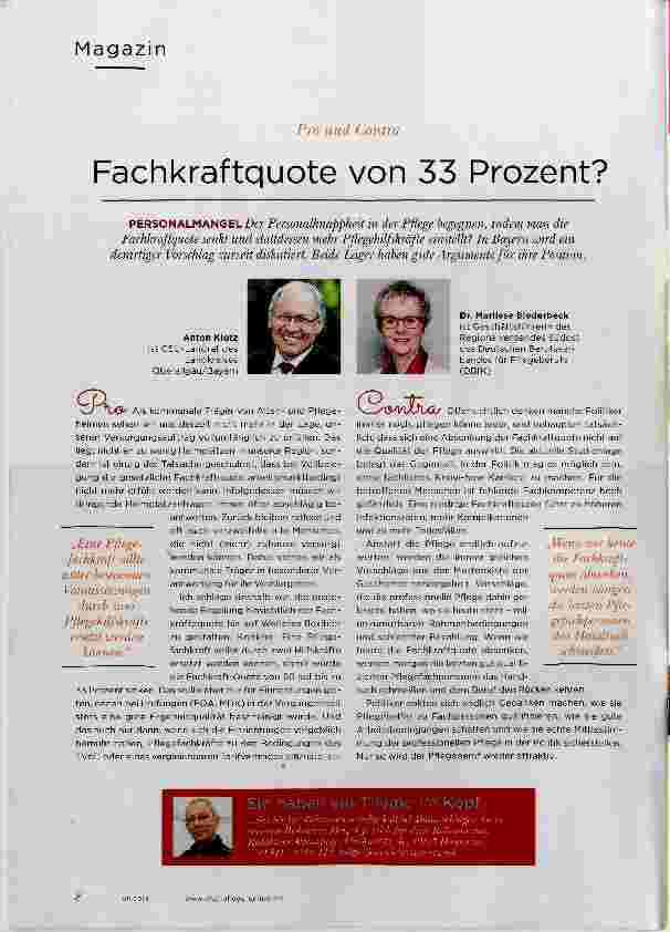 Vorschauseite 1: Pro und Contra Fachkraftquote von 33 Prozent?