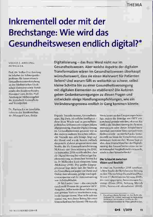 Vorschauseite 1: Inkrementeil oder mit der Brechstange: Wie wird das Gesundheitswesen endlich digital?