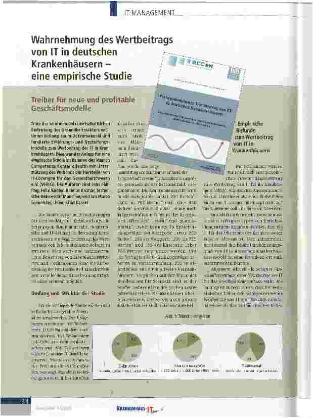 Vorschauseite 1: Wahrnehmung des Wertbeitrags von IT in deutschen Krankenhäusern -eine empirische StudieTreiber für neue und profitable Geschäftsmodelle