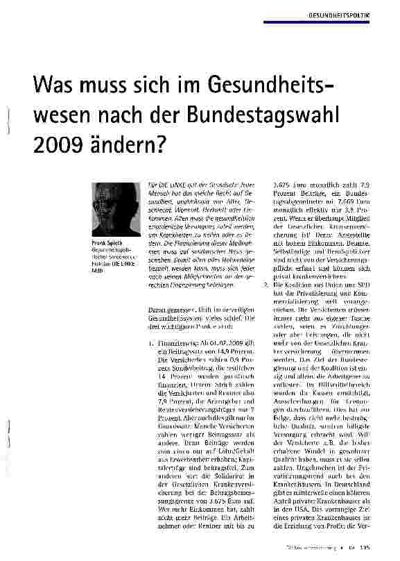 Vorschauseite 1: Was muss sich im Gesundheitswesen nach der Bundestagswahl 2009 ändern?