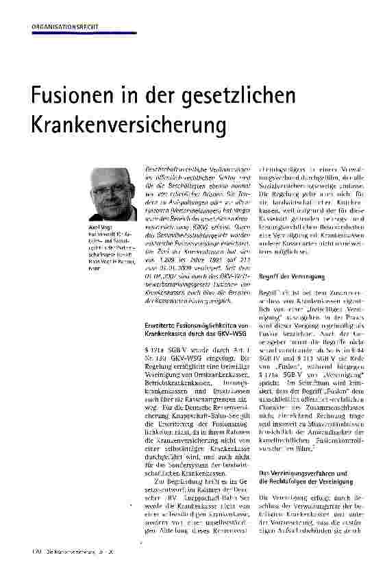 Vorschauseite 1: Fusionen in der gesetzlichen Krankenversicherung