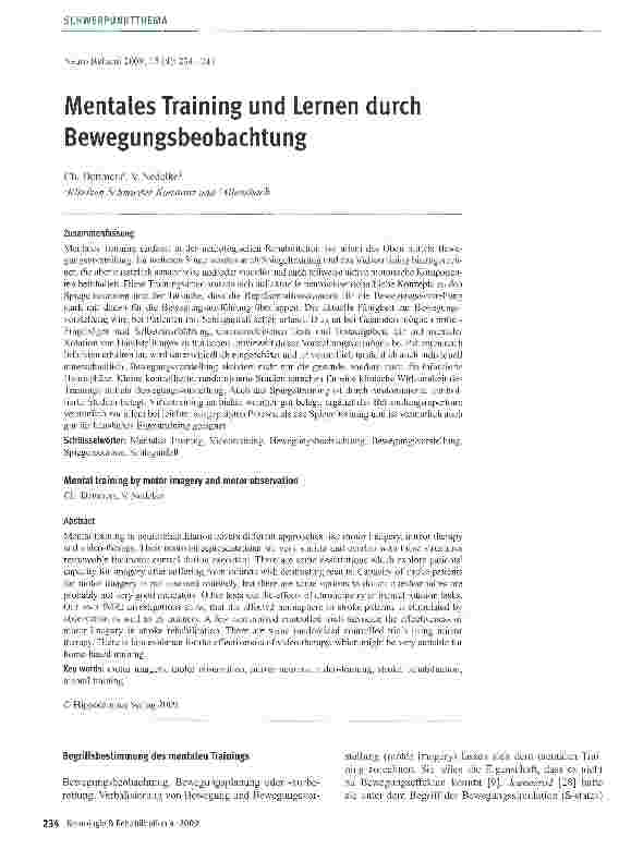 Vorschauseite 1: Mentales Training und Lernen durch Bewegungsbeobachtung
