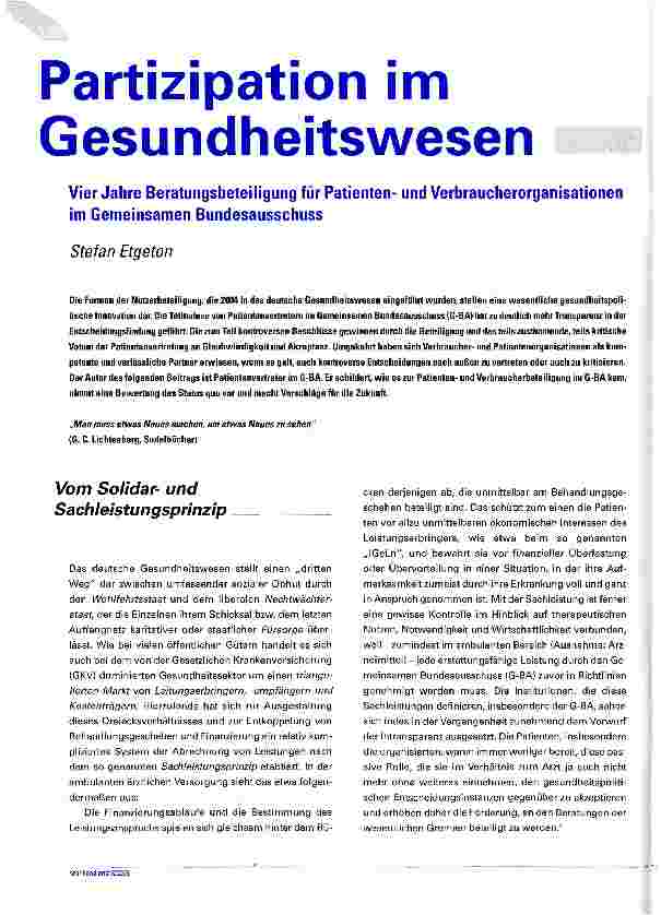 Vorschauseite 1: Partizipation im Gesundheitswesen