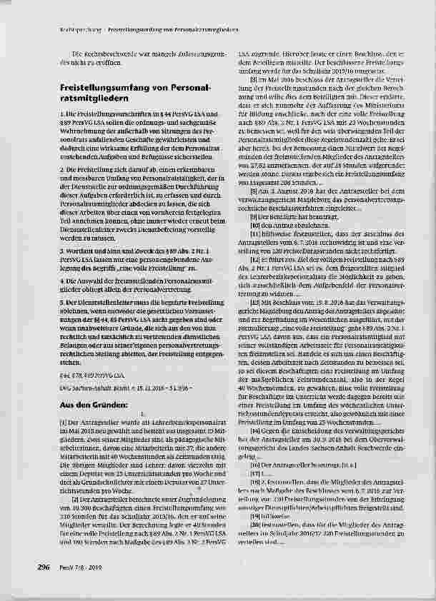 Vorschauseite 1: Freistellungsumfang von Personalratsmitgliedern