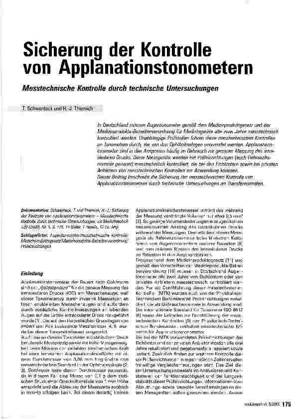 Vorschauseite 1: Sicherung der Kontrolle von Applanationstonometern