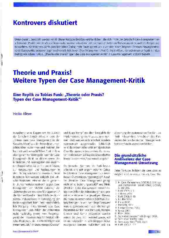 Vorschauseite 1: Theorie und Praxis! Weitere Typen der Case Management-Kritik