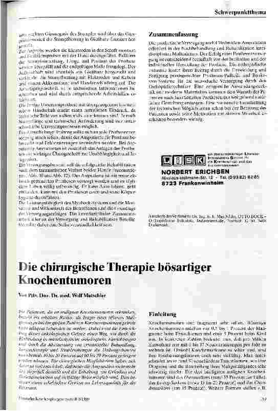 Vorschauseite 1: Die chirurgische Therapie bösartiger Knochentumoren