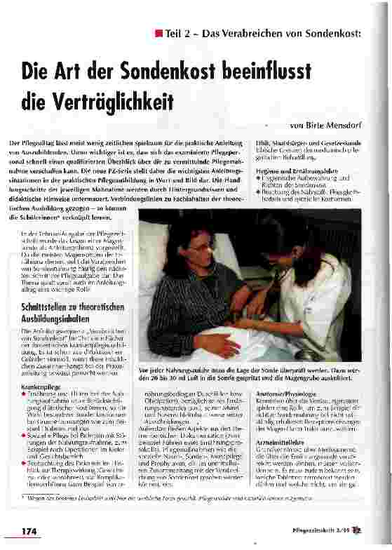Vorschauseite 1: Die Art der Sondenkost beeinflusst die Verträglichkeit 2. Teil - Das Verabreichen von Sondenkost