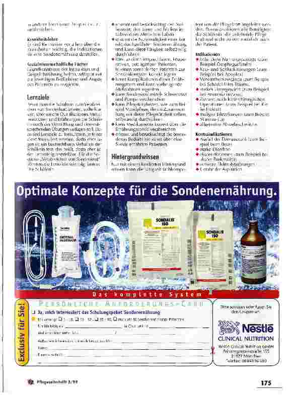 Vorschauseite 2: Die Art der Sondenkost beeinflusst die Verträglichkeit 2. Teil - Das Verabreichen von Sondenkost