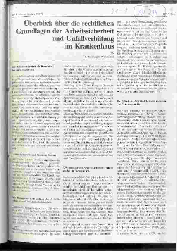 Vorschauseite 1: Überblick über die rechtlichen Grundlagen der Arbeitssicherheit und Unfallverhütung im Krankenhaus